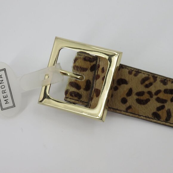 Merona Women 2XL Leopard Cheetah Animal Print Hair Leather Belt Y2K 2006 NEW - Picture 3 of 11